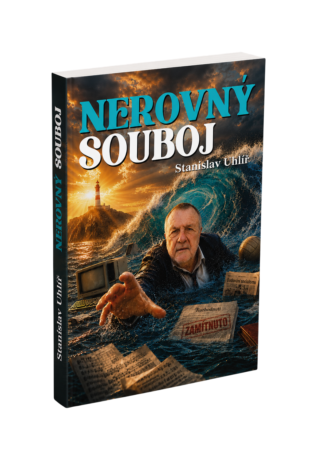 Kniha Nerovný souboj v 3D mockupu